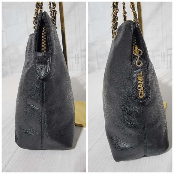 Authentic Chanel Vintage Caviar Leather Sac Shopping Shoulder Bag Black - Picture 12 of 16